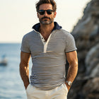 Men's Short Sleeve Striped Hoodie | Lightweight Breathable Casual Top | Summer Wardrobe Essential | Cotton Polyester Blend | Versatile Fit | Easy Care | Sizes S-3XL