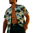 Men's Palm Tree Print V-Neck Shirt | Short Sleeve | Tropical Summer Style | Casual Outings & Beach Trips | Breathable Comfort | Vibrant Design | Perfect for Summer Parties