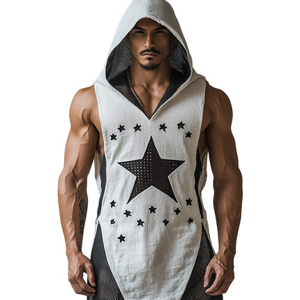 Men's Edgy Fishnet Hooded Tank Top | Breathable Sleeveless Design | Clubbing Festival Wear | Slim Fit | High Quality Material | Trendy Layering Piece | Casual Statement Menswear
