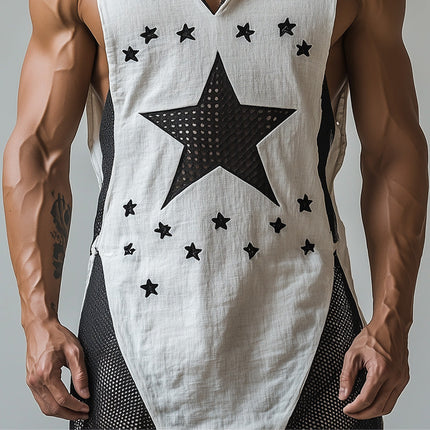 Men's Edgy Fishnet Hooded Tank Top | Breathable Sleeveless Design | Clubbing Festival Wear | Slim Fit | High Quality Material | Trendy Layering Piece | Casual Statement Menswear