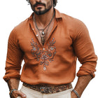 Men's Vintage Long Sleeve Shirt | Embroidered Casual Top | Classic Style | Comfortable Fabric | Dress Shirt | Perfect for Smart Casual | Versatile Wardrobe Addition