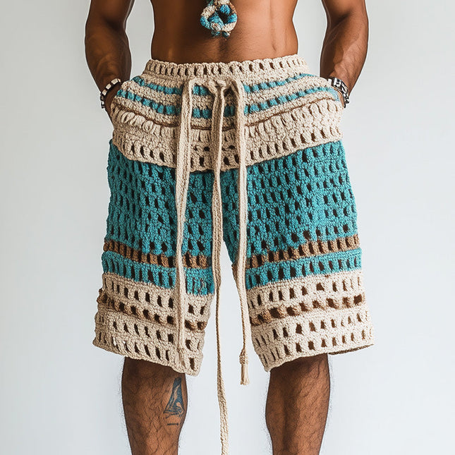 Men's Braided Beach Shorts | Holiday Swimwear | Premium Cotton Fabric | Stylish Design | Elastic Waistband with Drawstrings | Side Pockets | Summer Comfort | Versatile Casual Wear
