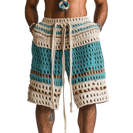 Men's Braided Beach Shorts | Holiday Swimwear | Premium Cotton Fabric | Stylish Design | Elastic Waistband with Drawstrings | Side Pockets | Summer Comfort | Versatile Casual Wear