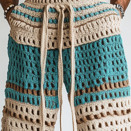 Men's Braided Beach Shorts | Holiday Swimwear | Premium Cotton Fabric | Stylish Design | Elastic Waistband with Drawstrings | Side Pockets | Summer Comfort | Versatile Casual Wear
