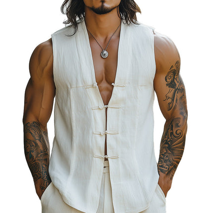 Men's Vest | Chinese Button Closure | Fashion-Forward Design | Minimalist Style | High-Quality Fabric | Versatile Fit | Traditional Elegance | Suitable for Casual and Formal Wear
