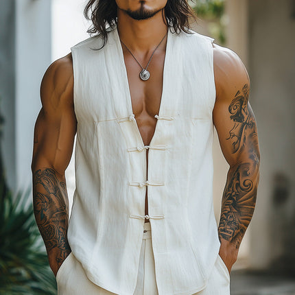 Men's Vest | Chinese Button Closure | Fashion-Forward Design | Minimalist Style | High-Quality Fabric | Versatile Fit | Traditional Elegance | Suitable for Casual and Formal Wear