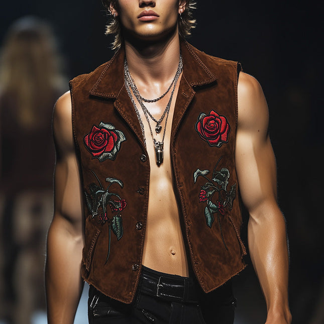 Men's Vintage Suede Vest | Patched Design | Earth Tone | Classic Rugged Style | High-Quality Suede | Comfortable Fit | Styled With Button Closures | Timeless and Versatile | Ideal for Casual and Formal Wear