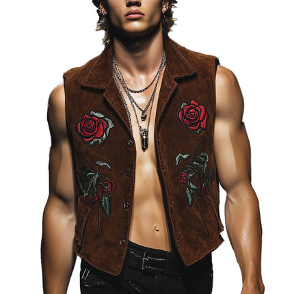 Men's Vintage Suede Vest | Patched Design | Earth Tone | Classic Rugged Style | High-Quality Suede | Comfortable Fit | Styled With Button Closures | Timeless and Versatile | Ideal for Casual and Formal Wear
