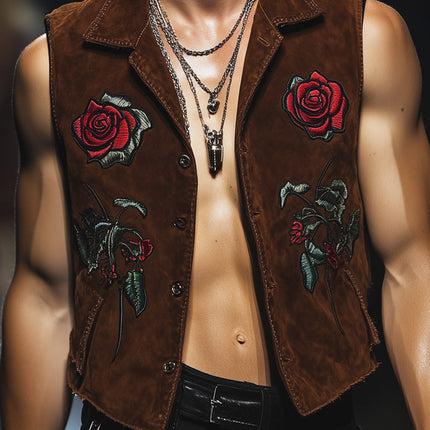 Men's Vintage Suede Vest | Patched Design | Earth Tone | Classic Rugged Style | High-Quality Suede | Comfortable Fit | Styled With Button Closures | Timeless and Versatile | Ideal for Casual and Formal Wear