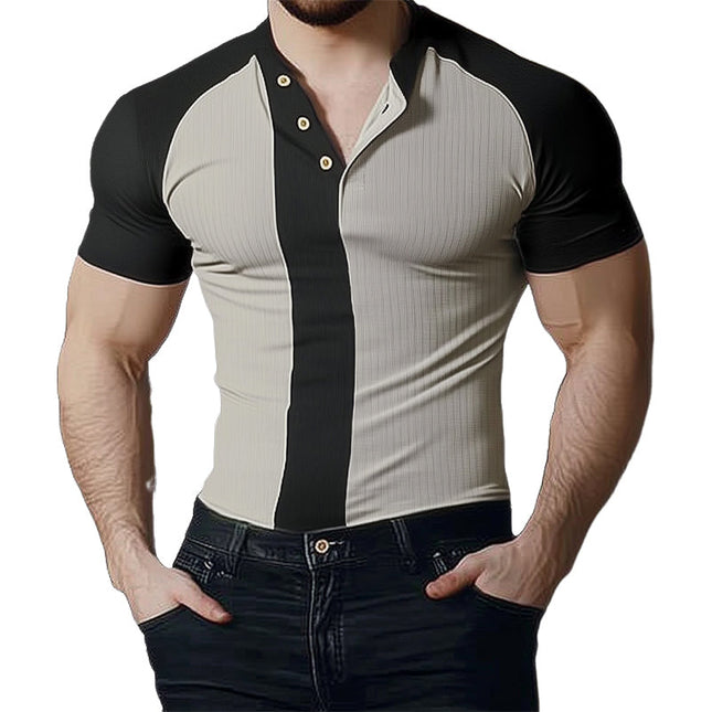Men's Slim Fit Colorblock Short Sleeve Knit T-Shirt | Modern Style | Breathable Fabric | Casual Essential | Contrasting Design