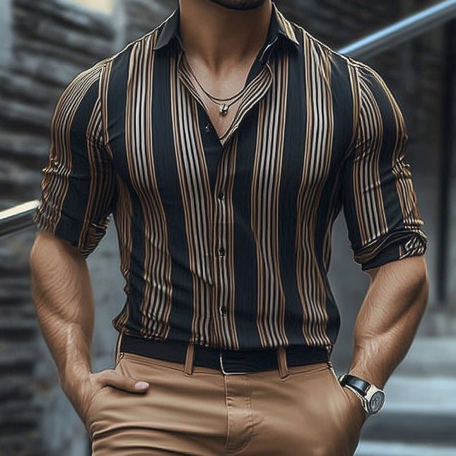 Men's Short Sleeve Shirt | Summer Retro Vertical Stripe | Casual Button-Down | Lightweight Breathable Fabric | Vintage Style | Comfortable Fit | Ideal Casual Outings | Stylish Men's Top