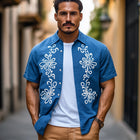 Men's Cotton Shirt | Vintage Embroidered Short Sleeve | Casual Wear | Breathable Fabric | Classic Spread Collar | Versatile Style | Artistic Detailing | Ideal for Warm Weather | Perfect for Gatherings & Outings