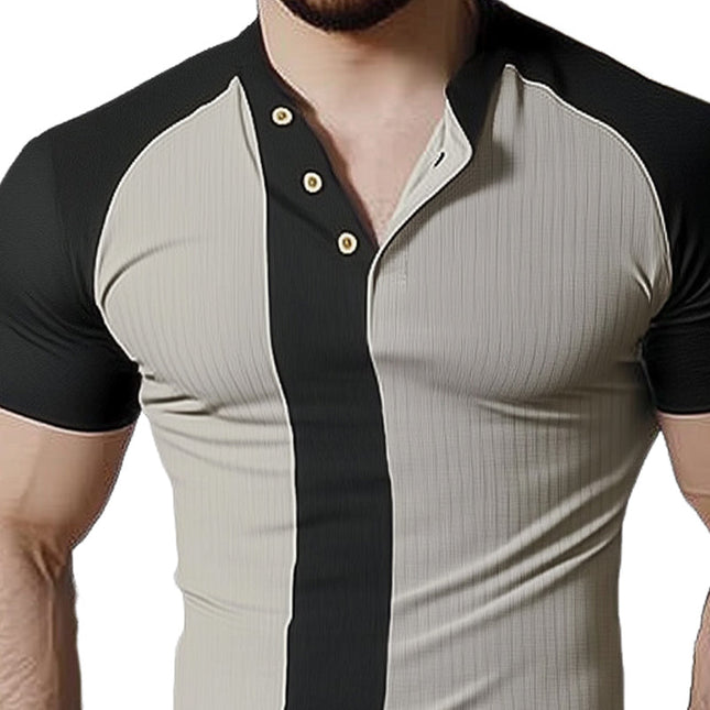Men's Slim Fit Colorblock Short Sleeve Knit T-Shirt | Modern Style | Breathable Fabric | Casual Essential | Contrasting Design