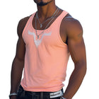 Men's Embroidered Tank Top | Summer Casual Style | Round Neck Sleeveless Shirt | Soft Pink Color | Lightweight Fabric | Comfortable Fit for Warm Weather | Trendy Fashion Statement