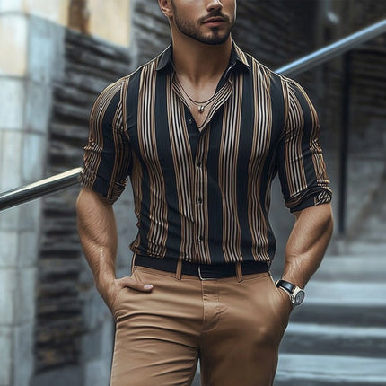 Men's Short Sleeve Shirt | Summer Retro Vertical Stripe | Casual Button-Down | Lightweight Breathable Fabric | Vintage Style | Comfortable Fit | Ideal Casual Outings | Stylish Men's Top