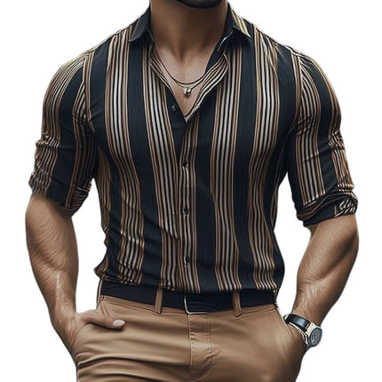 Men's Short Sleeve Shirt | Summer Retro Vertical Stripe | Casual Button-Down | Lightweight Breathable Fabric | Vintage Style | Comfortable Fit | Ideal Casual Outings | Stylish Men's Top