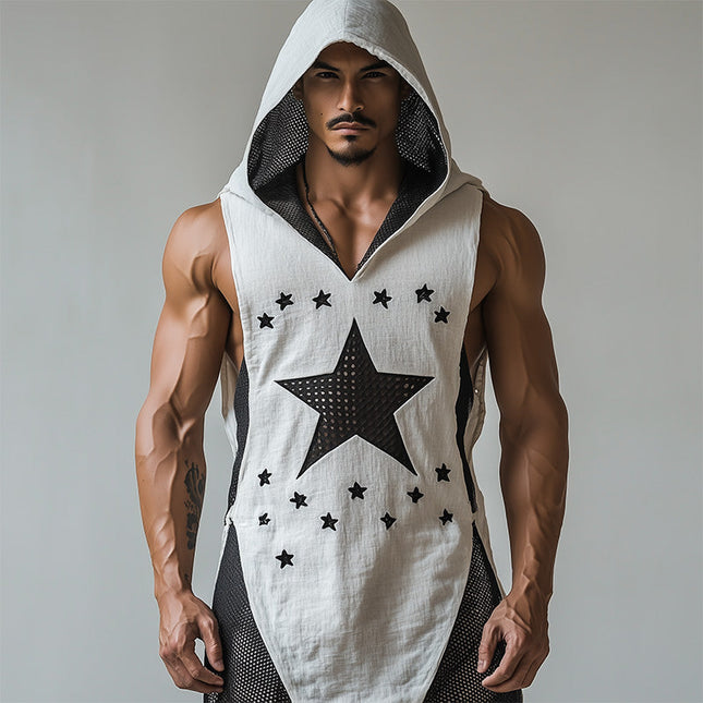 Men's Edgy Fishnet Hooded Tank Top | Breathable Sleeveless Design | Clubbing Festival Wear | Slim Fit | High Quality Material | Trendy Layering Piece | Casual Statement Menswear