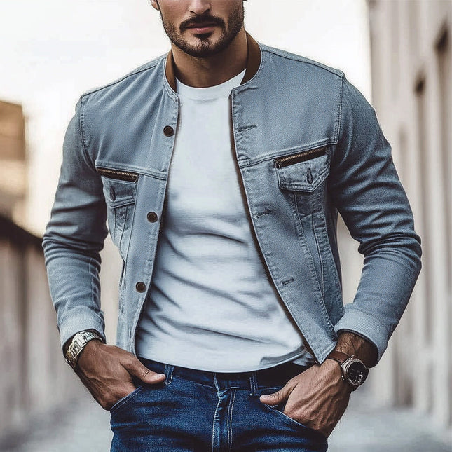 Men's Vintage Gray Washed Denim Jacket | Spring & Autumn Outerwear | Classic Button-Front | Stylish Layering | Rugged Yet Sophisticated | Comfortable High-Quality Fabric | Versatile Neutral Tone | Size S to 3XL