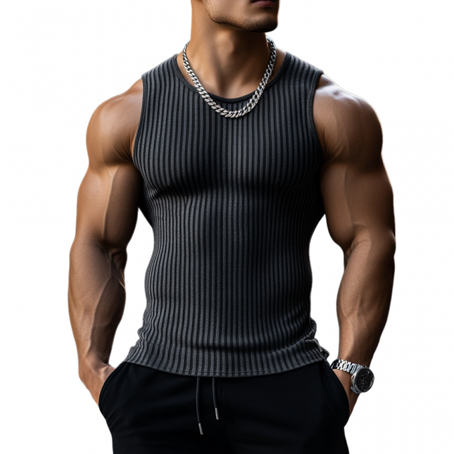 Men's Striped Cotton Tank Top | Casual Round Neck | Tight Fit | Soft & Breathable | Versatile Styling | Sizes Available