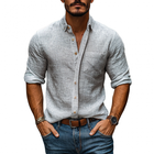 Men's Slim Fit Linen Shirt | Long Sleeve | Casual Patch Pocket | Lapel Collar | Breathable Lightweight Fabric