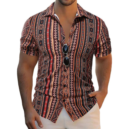 Men's Casual Short Sleeve Shirt | Retro Stripe Print | Breathable Lightweight Cotton Blend | Stylish Vintage Patterns | Comfortable Summer Wear | Multiple Sizes | Modern Classic Fashion