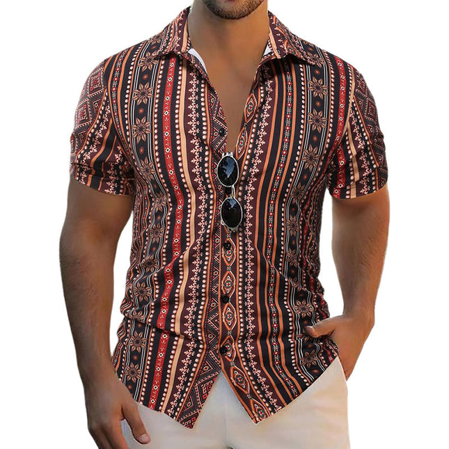 Men's Casual Short Sleeve Shirt | Retro Stripe Print | Breathable Lightweight Cotton Blend | Stylish Vintage Patterns | Comfortable Summer Wear | Multiple Sizes | Modern Classic Fashion