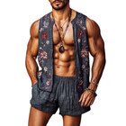 Men's Linen Summer Outfit | Floral Embroidery Vest & Elastic Waist Shorts Set | Casual Beachwear | Lightweight & Breathable | Relaxed Fit | Ideal for Home & Outdoor | Comfortable & Stylish | Multiple Sizes Available