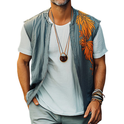 Men's Summer Vest | Washed Denim | Colorblock | Embroidered | Sleeveless | Premium Quality | Breathable | Casual Outfits | Sophisticated Style | Versatile | Available in Multiple Sizes | Classic Design