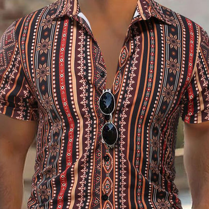 Men's Casual Short Sleeve Shirt | Retro Stripe Print | Breathable Lightweight Cotton Blend | Stylish Vintage Patterns | Comfortable Summer Wear | Multiple Sizes | Modern Classic Fashion