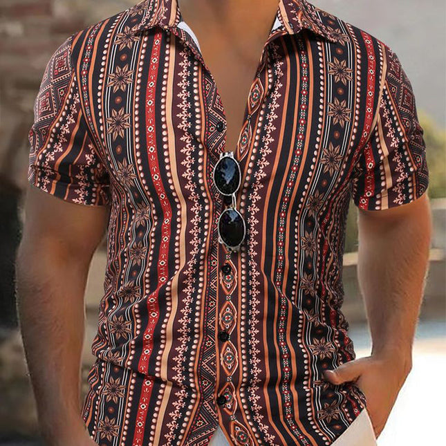 Men's Casual Short Sleeve Shirt | Retro Stripe Print | Breathable Lightweight Cotton Blend | Stylish Vintage Patterns | Comfortable Summer Wear | Multiple Sizes | Modern Classic Fashion