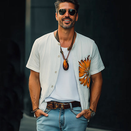 Men's Cotton Embroidered Short Sleeve Shirt | Summer Casual Button-Up | Breathable Cotton Fabric | Relaxed Fit | Intricate Embroidery | Versatile Style | Sizes Small to 3XL | Beach Parties & Casual Outings