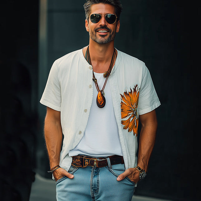 Men's Cotton Embroidered Short Sleeve Shirt | Summer Casual Button-Up | Breathable Cotton Fabric | Relaxed Fit | Intricate Embroidery | Versatile Style | Sizes Small to 3XL | Beach Parties & Casual Outings