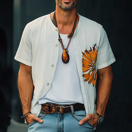 Men's Cotton Embroidered Short Sleeve Shirt | Summer Casual Button-Up | Breathable Cotton Fabric | Relaxed Fit | Intricate Embroidery | Versatile Style | Sizes Small to 3XL | Beach Parties & Casual Outings