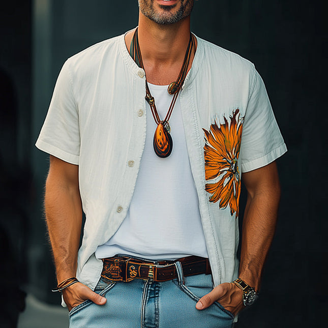 Men's Cotton Embroidered Short Sleeve Shirt | Summer Casual Button-Up | Breathable Cotton Fabric | Relaxed Fit | Intricate Embroidery | Versatile Style | Sizes Small to 3XL | Beach Parties & Casual Outings