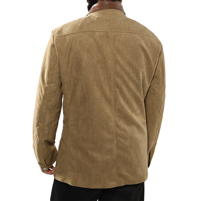 Men's Suede Leather Jacket | Vintage Buckskin Outerwear | Autumn Fashion | Long Sleeve | Adjustable Cuffs | Band Collar | Casual Rugged Style | S-3XL Sizes | Durable & Soft | Outdoor Adventures | Classic Layering