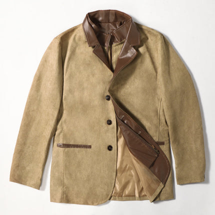 Men's Suede Leather Jacket | Vintage Buckskin Outerwear | Autumn Fashion | Long Sleeve | Adjustable Cuffs | Band Collar | Casual Rugged Style | S-3XL Sizes | Durable & Soft | Outdoor Adventures | Classic Layering