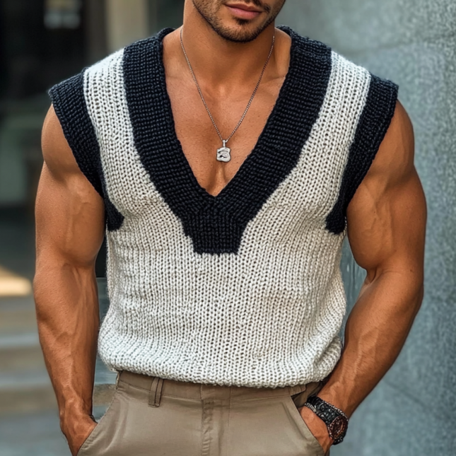 Men's Knitted Vest | Casual V Neck | Contrast Color Design | Slim Fit | Comfortable Layering | Premium Fabric | Versatile Style | Fashionable Casual Outings | Office Wear | Easy Care | Multiple Sizes Available