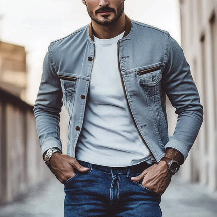 Men's Vintage Gray Washed Denim Jacket | Spring & Autumn Outerwear | Classic Button-Front | Stylish Layering | Rugged Yet Sophisticated | Comfortable High-Quality Fabric | Versatile Neutral Tone | Size S to 3XL