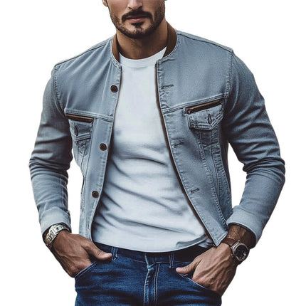 Men's Vintage Gray Washed Denim Jacket | Spring & Autumn Outerwear | Classic Button-Front | Stylish Layering | Rugged Yet Sophisticated | Comfortable High-Quality Fabric | Versatile Neutral Tone | Size S to 3XL