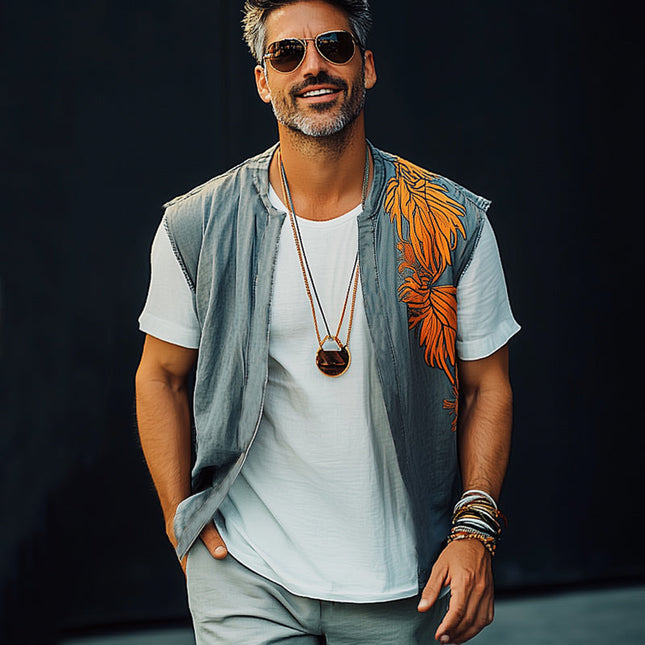 Men's Summer Vest | Washed Denim | Colorblock | Embroidered | Sleeveless | Premium Quality | Breathable | Casual Outfits | Sophisticated Style | Versatile | Available in Multiple Sizes | Classic Design