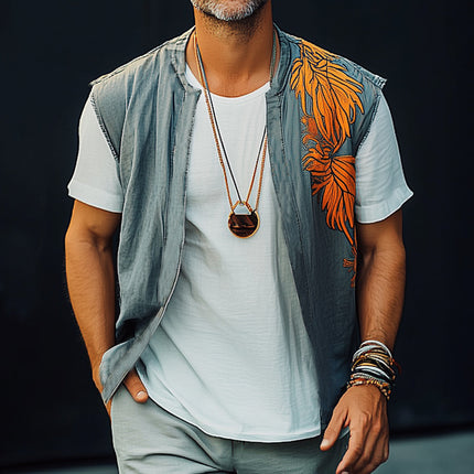 Men's Summer Vest | Washed Denim | Colorblock | Embroidered | Sleeveless | Premium Quality | Breathable | Casual Outfits | Sophisticated Style | Versatile | Available in Multiple Sizes | Classic Design