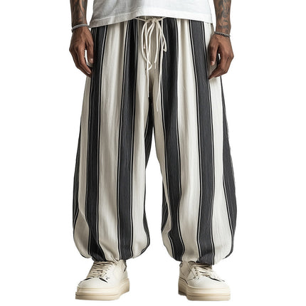 Men's Wide Striped Trousers | Black & White | Relaxed Fit | Breathable Fabric | Elastic Waistband | Casual & Smart-Casual Outfits | Comfortable Everyday Pants