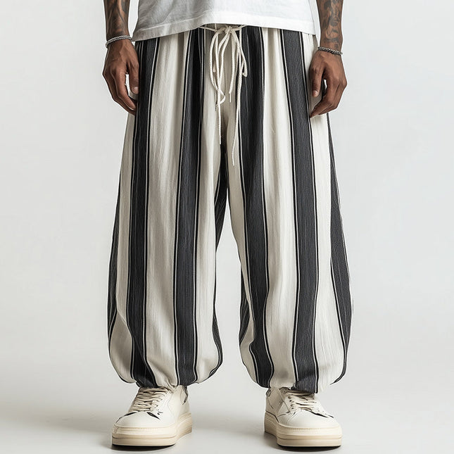Men's Wide Striped Trousers | Black & White | Relaxed Fit | Breathable Fabric | Elastic Waistband | Casual & Smart-Casual Outfits | Comfortable Everyday Pants