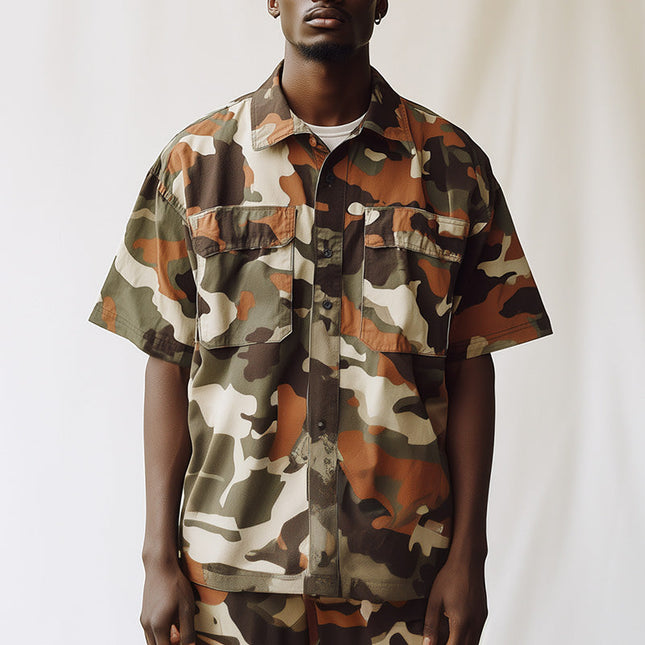 Men's Camouflage Print Shirt | Short Sleeve | Casual Style | Modern Camo Design | Breathable Fabric | Comfortable Fit | Durable Material | Ideal for Casual Wardrobe | Fashionable Everyday Shirt