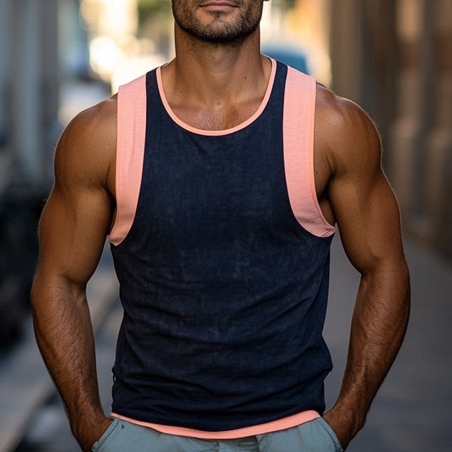 Men's Slim Fit Tank Top | Summer Sleeveless Color Block | Skin-Friendly Moisture-Wicking | Cotton Blend | Versatile Crew Neck | Size S-3XL | Casual & Active Wear
