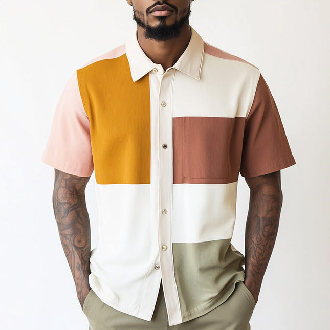 Men's Contrast Print Short Sleeve Shirt | Stylish Casual Dress Shirt | Unique Design | Comfortable Fit | High-Quality Material | Modern Fashion | Versatile Style