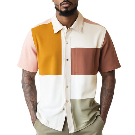 Men's Contrast Print Short Sleeve Shirt | Stylish Casual Dress Shirt | Unique Design | Comfortable Fit | High-Quality Material | Modern Fashion | Versatile Style