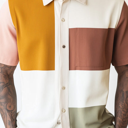Men's Contrast Print Short Sleeve Shirt | Stylish Casual Dress Shirt | Unique Design | Comfortable Fit | High-Quality Material | Modern Fashion | Versatile Style