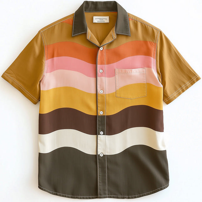 Men's Short Sleeve Shirt | Wave Stripe Print | Casual Wear | Lightweight & Breathable Fabric | Unique Design for Comfort | Easy Maintenance | Ideal for Warm Weather