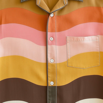 Men's Short Sleeve Shirt | Wave Stripe Print | Casual Wear | Lightweight & Breathable Fabric | Unique Design for Comfort | Easy Maintenance | Ideal for Warm Weather